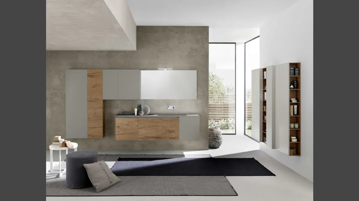 Mobile da Bagno sospeso M2 System C211 in melaminico effetto legno e laminato Grigio Londra di Baxar