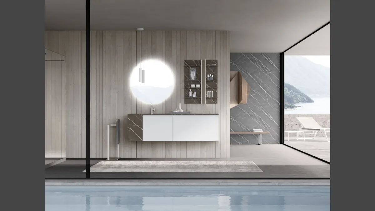 Mobile da Bagno sospeso M2 System 221 in laccato opaco e HPL di Baxar