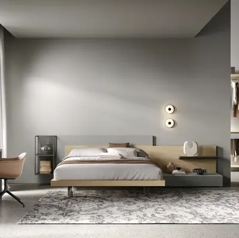 Letto Bipanel M13 in rovere miele e laccato cemento di Moretti Compact Giorno Notte