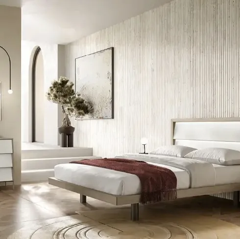 Letto Molding Aurora R12 in nobilitato resina e rovere gessato di Moretti Compact Giorno Notte