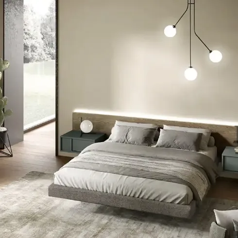 Letto Wall Panel P12 in impiallacciato rovere yuta di Moretti Compact Giorno Notte