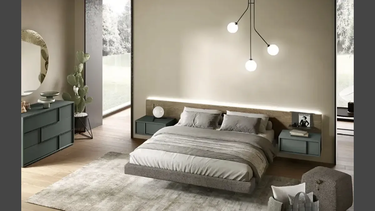 Letto Wall Panel P12 in impiallacciato rovere yuta di Moretti Compact Giorno Notte