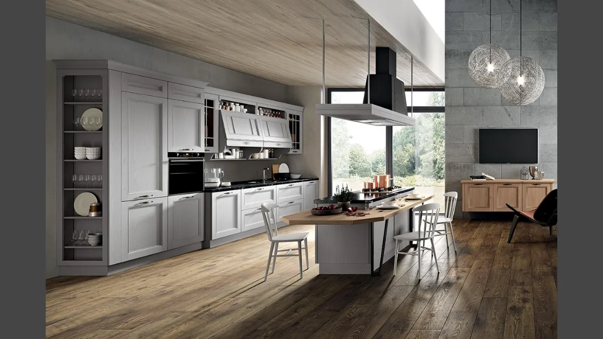 Cucina Classica con isola Maryland 05 in legno laccato di Spar